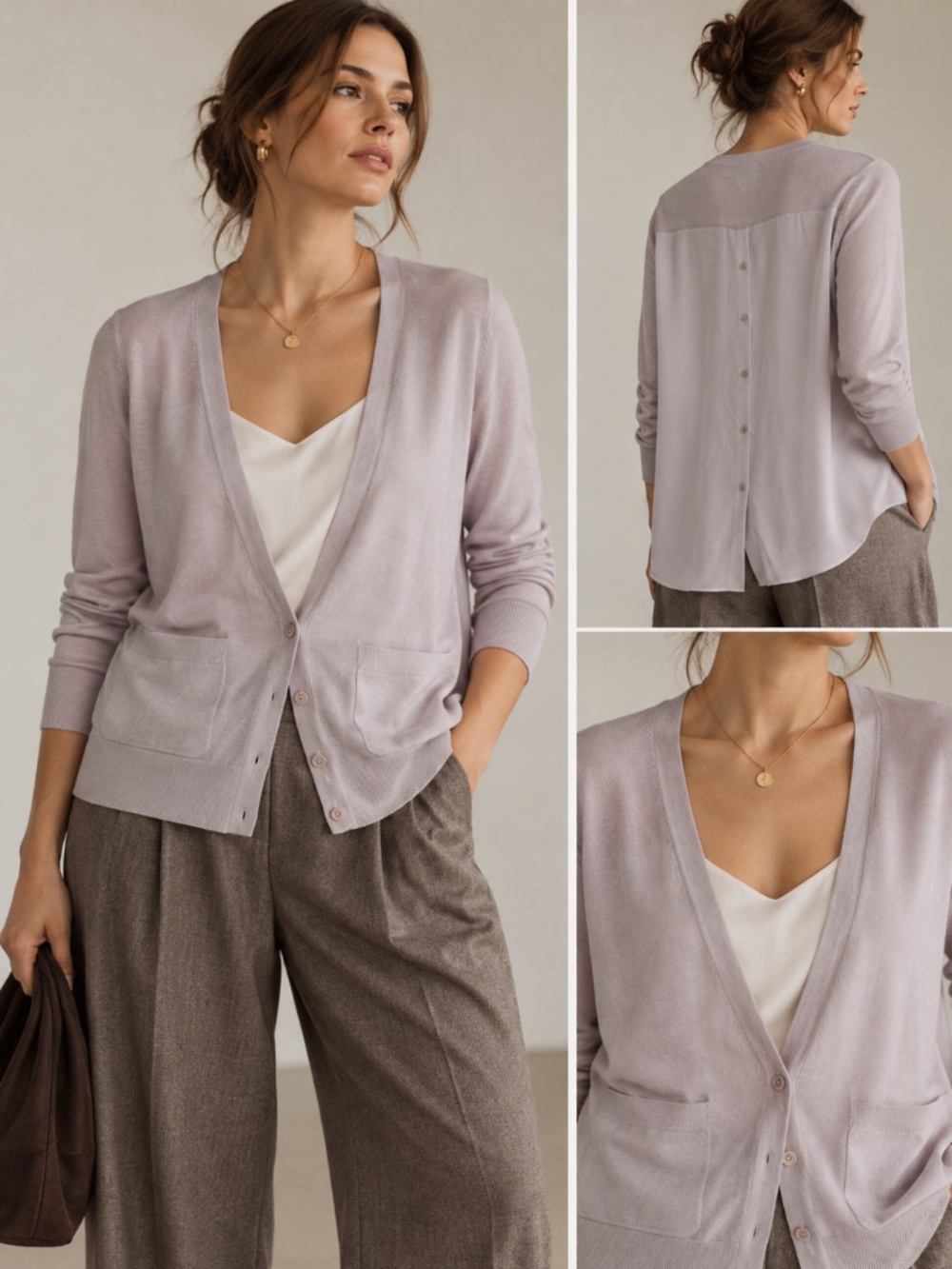 Akris Punto 100% Wool Silk Back Cardigan Pink Size M Quiet Luxury
